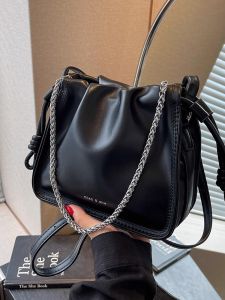 Korean Style Versatile Chain Small Womens Bag Cloud Folded Spring Summer Crossbody Bag Soft PU Leather Magnetic Buckle Closure