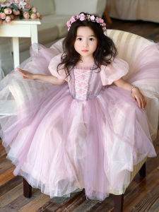 เจ้าหญิงผมยาวเอลซา เดรส เรืองแสง ฤดูร้อน เด็กผู้หญิง เดรส อ้วน กระโปรง แขนสั้น หวาน สไตล์ชิ้นเดียว วัสดุอื่นๆ 100%