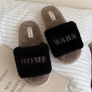 Thin Stripe Fluffy Slippers Female Fall and Winter Outer Wear Ins Trendy Easiest for Match Fashion Indoor Gentle Plush Cotton Slippers