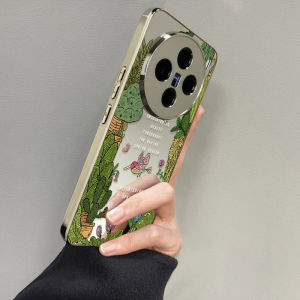 เคสโทรศัพท์ซิลิโคนการ์ตูนฤดูใบไม้ผลิสีเขียวสำหรับ VIVOX300Pro X200 X100 X90 X80 X70 Ultra Drop Protection กระจกสำหรับแต่งหน้า