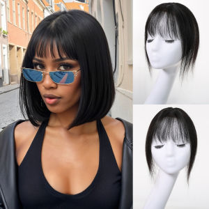 Blonde Remy Human Hair Toppers with Bangs Lace Base 3 Clips in Hair 100% Remy Human Hair Pieces Extensions for Women 10 Inches