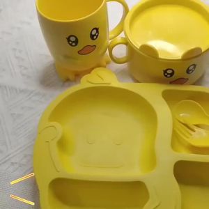 AODUOYAYA 5PCS Little Yellow Duck Lunch Plate Baby Tableware Children Dinner Plate Creative Cartoon Training Feeder