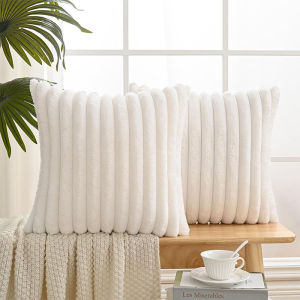 1pc fluffy striped decorative pillow cover 45 x 45cm square cream white pink gray decorative sofa pillowcase