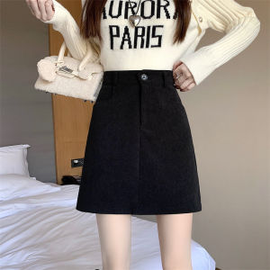กระโปรงสั้นผ้าคอร์ดูรอยเอวสูง ทรงเอ ทรงเข้ารูป สไตล์วินเทจ ฤดูใบไม้ร่วง/ฤดูหนาว สำหรับผู้หญิง กระโปรงสั้นทรงเอผ้าคอร์ดูรอยเอวสูง