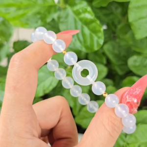 Q1985 Vòng Ngọc Agate Trắng mix đồng điếu Hippy Ngọc Agate Trắng bi vàng 10k cho mệnh Kim và Thuỷ - Phong Thuỷ TUDO