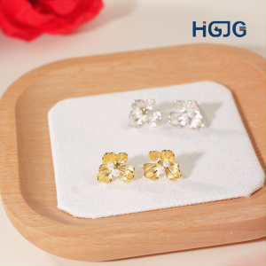 Bông Tai Nữ Xinh Bạc 925 HGJG Bông Hoa Dễ Thương Phong Cách Thanh Lịch Đính Ngọc Đeo Đi Tiệc