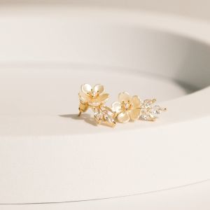 Mikana Glamour Pins Gold Plated Kyona Pearl Drop Earrings for Women wedding flower dangling earings