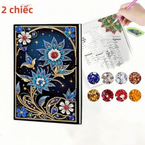Sổ Tay Vẽ Tranh Kim Cương Họa Tiết Hoa 2 Chiếc Chất Liệu Giả Da PU Kèm Bookmark Dùng Cho Vẽ Tranh Học Tập Văn Phòng.