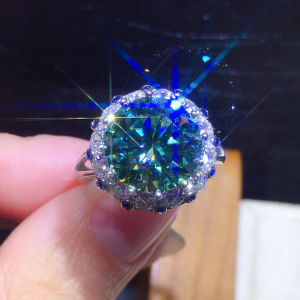 LzGood Fashion Blue Green Luxury 3 carats Gemstone Adjustable Ring For Women PT950 Jewelry Wedding Christmas Gift