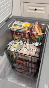 4-Piece Metal Storage Basket for Deep Freezer Sink Organizer Frozen Food Organizer Stackable Refrigerator Rack
