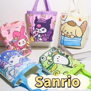Sanrio Hello Kitty Kuromi My Melody Cute Bento Bag Outdoor Portable Handbag Cinnamoroll Cartoon Print Shopping Canvas Bag Girl Childrens Gift