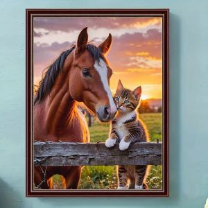 500/1000/1200/2000PCS Jigsaw Puzzle Sunset Horse And Kitten Animal Art For Adults Great Weekend Relaxation And Family Fun