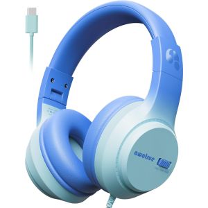 Awatrue Kids Headphones 74/85/94dB Volume Limiter Foldable 3.5mm Jack Wired Over Ear Headphones for School Travel IPad Tablet