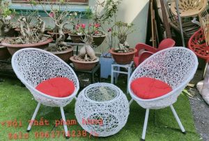 Bàn ghế mây nhựa thư giãn sân vườn giá ban công giá rẻ [ tặng kèm nệm]