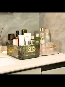 TOREKAZถาดใส่ของอเนกประสงค์ตะกร้าเก็บของที่มีมือจับประหยัดพื้นที่และสามารถซ้อนทับได้กล่องเก็บเครื่องสำอางโปร่งใสTransparent cosmetic storage box 