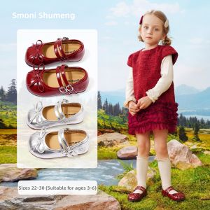 SOUMON | Childrens Leather Bow Princess Mary Janes Shoes
