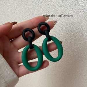 ย้อนยุค สีเขียว ต่างหูโซ่อะคริลิคสี ทันสมัย กระดุมห้อยพู่ ผู้หญิง มีสไตล์ เครื่องประดับลายเรขาคณิตบล็อกสี
