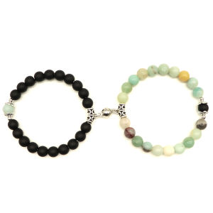 Romantic 2Pcs/Set Natural Stone Couple Bracelet Magnetic Clasp Bilcolor Beaded Braslet Distance Paired Valentine Day Gift Joias