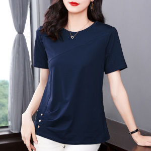 2022 New Western Style Mother Short-sleeved T-shirt Womens Summer Dress Large Size Loose Irregular Ladies Top