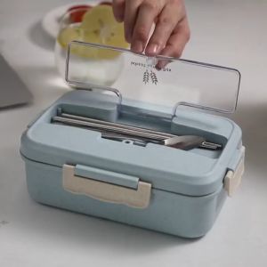 Hộp cơm lúa mạch giữ nhiệt 3 ngăn kèm đũa thìa INOX-sử dụng được cho lò vi sóng