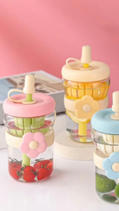 Bayar Di Tempat - Botol Minum Motif Bunga Lucu Transparan  / Botol Minum Motif Bunga Kekinian / Botol Minum Dengan Desain Bunga Unik