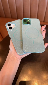 Feng CASE for iphone13 proMax เคสกากเพชรสีเขียว ชาร์จได้ เคสเเม็กเซฟ สำหรับไอโฟน11 11proMax i12 12pro 12proMax i13 13proMax i14 14plus 14proMax i15 15pro 15proMax i16 16pro 16plus 16proMax