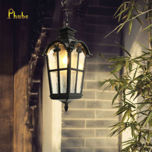 Outdoor Pendant Light Fixtures for Front Porch Exterior Ceiling Hanging Lanterns Anti-Rust Waterproof Farmhouse Outdoor Chandelier Black Aluminum with Tempered Water Glass for Entryway