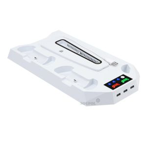 for PS5 Pro /PS5 Slim/PS5 Stand with Headphone Hook Cooling Stand Controller Charging Station for P5 With 3 Levels Cooling Fan