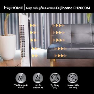 Máy sưởi gốm FUJIHOME FH2000M Nhập Khẩu không khô da điều khiển từ xa quạt sưởi ấm phun sương tiết kiệm điện heater