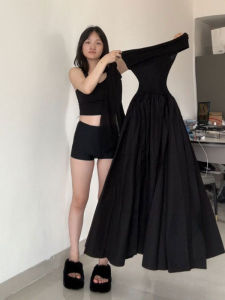 CHANGTONG | French Audrey Style Cinched Waist Off-Shoulder Unique Dress