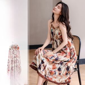 MiiOW | MiiOW Ice Silk Strap Sleepwear Womens Thin Smooth Breathable Summer Home Clothes Luxury Sensation Round Neck Pullover Dress