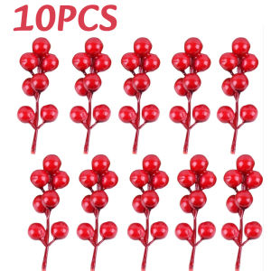 10PC Christmas Artificial Berries Branches Decor Xmas Red Berry Flowers Bouquet DIY Holiday Wreath Craft Home Party Ornament