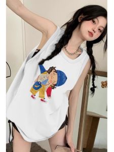 Pure Cotton Strapless Tank Top Womens Sleeveless Basketball Style Hanging Neck Shirt Summer Design Sensation Hong Kong Style