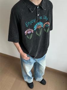 Áo Thun Polo Cổ Tròn Tay Ngắn Thường Ngày Mùa Hè in Họa Tiết Hoa Phong Cách Mỹ Thường Ngày Cho Thanh Thiếu Niên