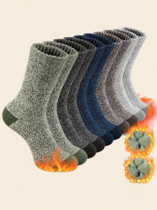 5 Pairs Merino Wool Socks For Men Super Thick Hiking Socks Thermal Socks For Cold Weather Mens Tie Line Durable Looped Socks