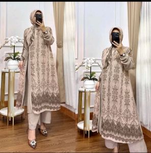 SETELAN WANITA CELANA LONG TUNIK SET HIJAB