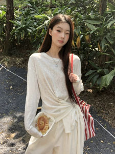 CHOUXIE | Trendy Unique Aesthetic Rejuvenating Straight Shoulder White Long Sleeve T-Shirt