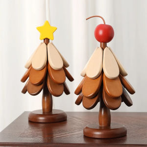 Christmas Tree Wooden Heat Resistant Mat One Tree Cup Mat Dining Table Decoration Creative Home Use Anti-Scald High Temperature Resistant Foldable Pot Mat