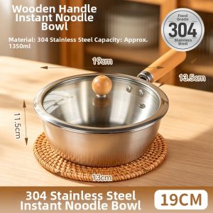 TAFUMAN | Thickened Wooden Handle Stainless Steel Pot for Stove and Induction Cooking