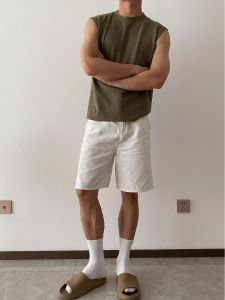 Quần Short Denim Nam Mùa Hè American Vibe Quần Dài Năm Điểm Thẳng Màu Trắng Quần Jeans Nam Dáng Rộng Thoải Mái Thoáng Khí