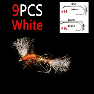 Bimoo 9PCS #14 #16 Parachute Dry Fly Floating Mix Ice Dubbing Body Artificial Emerger Fly Trout Perch Grayling Fishing Lures