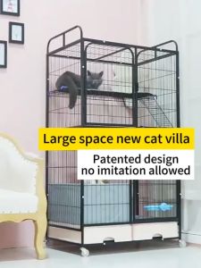 Mobile Cat Cage 3/4 Layers with Cat Litter Box Sangkar Anak Kucing with Door Wheels Large Free Space Rack