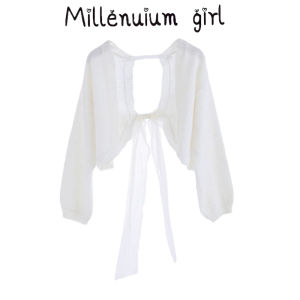 Áo Len Cardigan Dài Tay Hở Lưng Thắt Nút Bướm Ngọt Ngào Mùa Xuân 2025 Áo Khoác Ngoài Thường Ngày Màu Trơn Cổ Chữ V