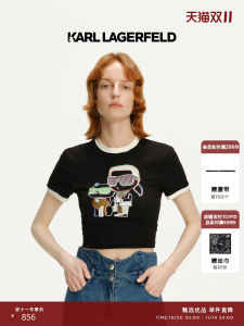 Karl Lagerfeld Cotton Short Sleeve T-Shirt Womens New Summer Black round Neck Short Top Fashionable Casual Slim Fit T-Shirt