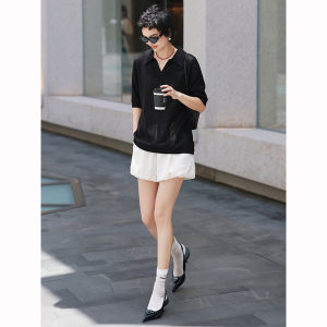 BOGUDU | Stylish Simple Black T-shirt and White Skirt Two-piece Set