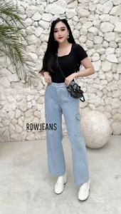 Kulot Jeans Cargo Panjang  Wanita Korean Denim Highwaist Loose Premium dua saku samping Terbaru warna light blue/ Rdwjeans