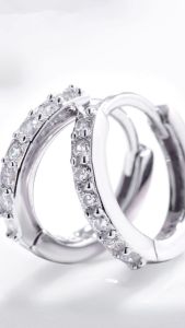 Khuyên tai bạc nam nử đính đá pha lê 10mm khuyên tròn bạc 925 cá tính phong cách thanh lịch bông tai nử bạc đẹp | fancy