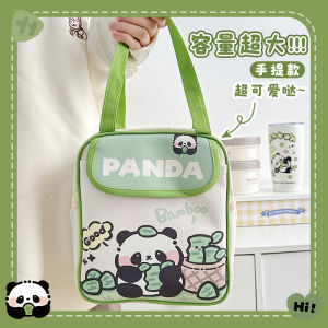 Green Panda Lunch Bag High Aesthetic Cute Handheld Insulated Thermal Lunch Box Bag for Office Workers And Students