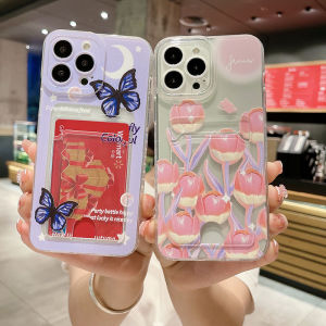 Phone Case OPPO A3x A3 Pro A3 5G 2023 Card Holder Slot Design Elegant Buttyfly Tulip Pattern Transparent Soft Casing OPPO A3 Pro 5G Phone Cover Case