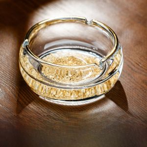 Luxury Crystal Ashtray Gold Foil Green Turquoise Glass Creative Display for Office Tea Table Living Room Home Decor